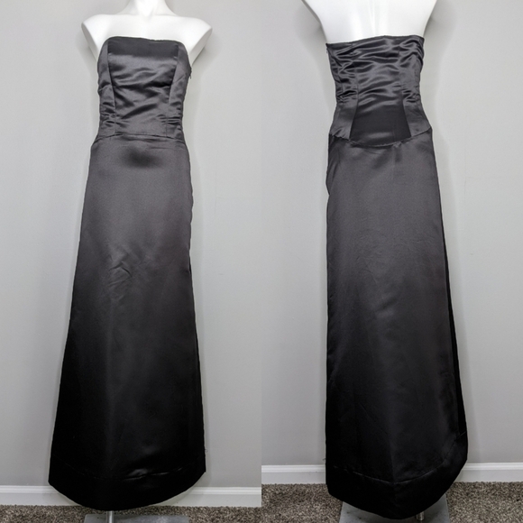 Bill Levkoff black satin strapless bridesmaid evening gown altered 8 - Picture 1 of 9